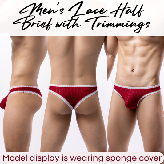 Men's Brief : Lace Half Brief with Lace Trimmings (Yutata B883)