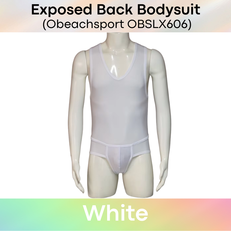 Men's Bodysuit: Polyester Exposed Back Boxer Brief Bodysuit (OBSLX606)