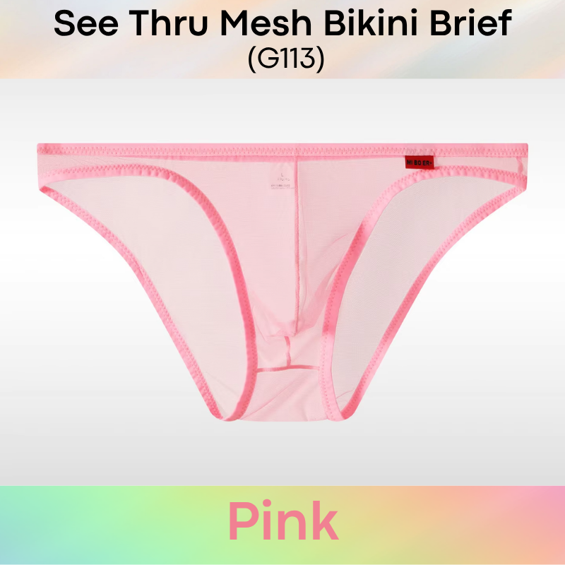 Men's Brief: Polyester Mesh See Through Bikini Brief Underwear (G113)