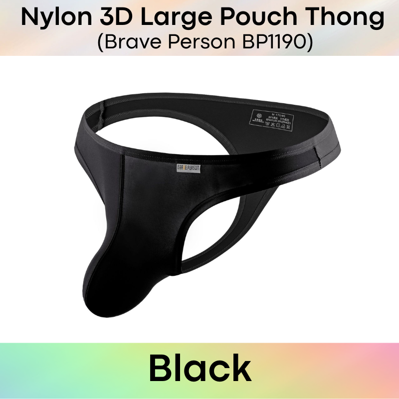 Men's Thong: Nylon 3D Large Pouch Soft and Thin Thong Underwear (BP1190)