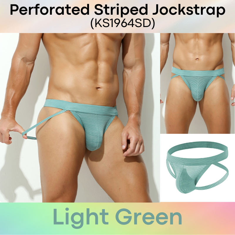 Men's Jockstrap: Polyester Tiny Perforated Striped Jockstrap Underwear (KS1964SD)