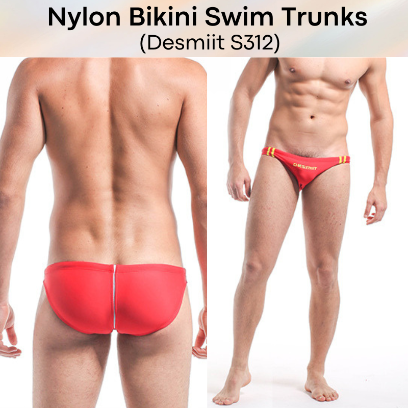Men's Swimwear: Nylon Bikini Swimming Trunks with Drawstring and Rear Mid Mesh Strip (S312)