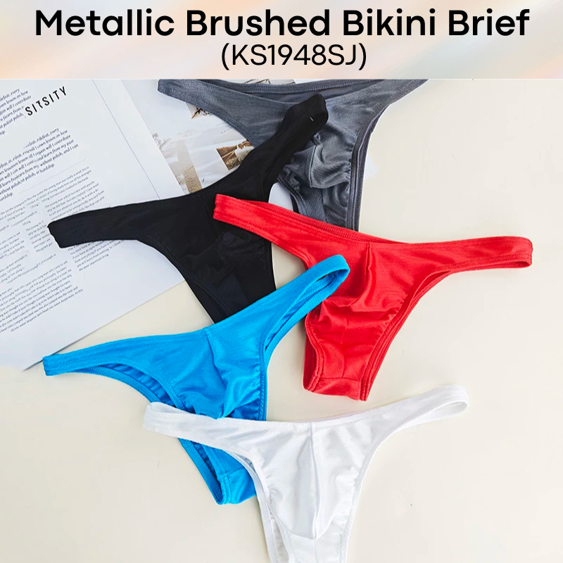 Men's Brief: Polyester Metallic Brushed Bikini Brief with 3D Pouch (KS1948SJ)