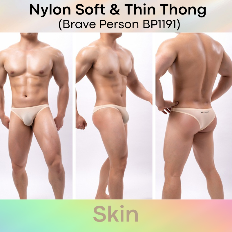 Men's Thong: Nylon Wide Front Close to Skin Thong Underwear (BP1191)