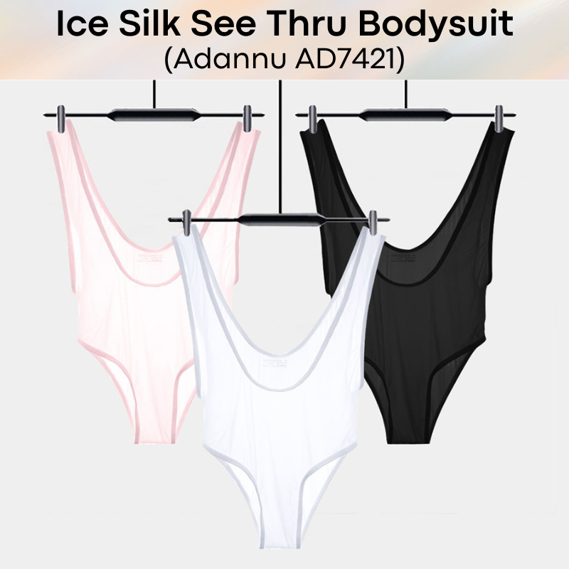 Men's Bodysuit: Nylon Ice Silk Sheer See Through Slim Fit Bodysuit (AD7421)
