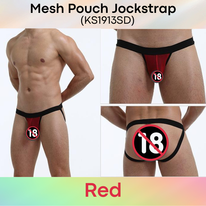 Men's Jockstrap: Polyester Mesh See Through 3D Pouch Jockstrap Underwear (KS1913SD)