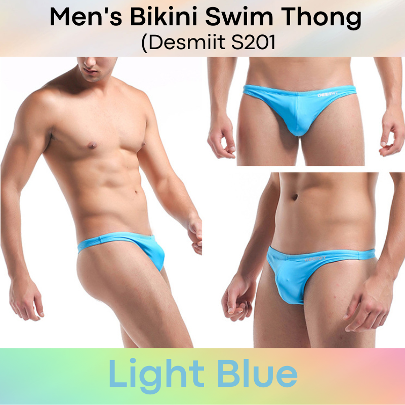 Men's Swimwear: Nylon Bikini Swim Thong with Inner Drawstring (S201)