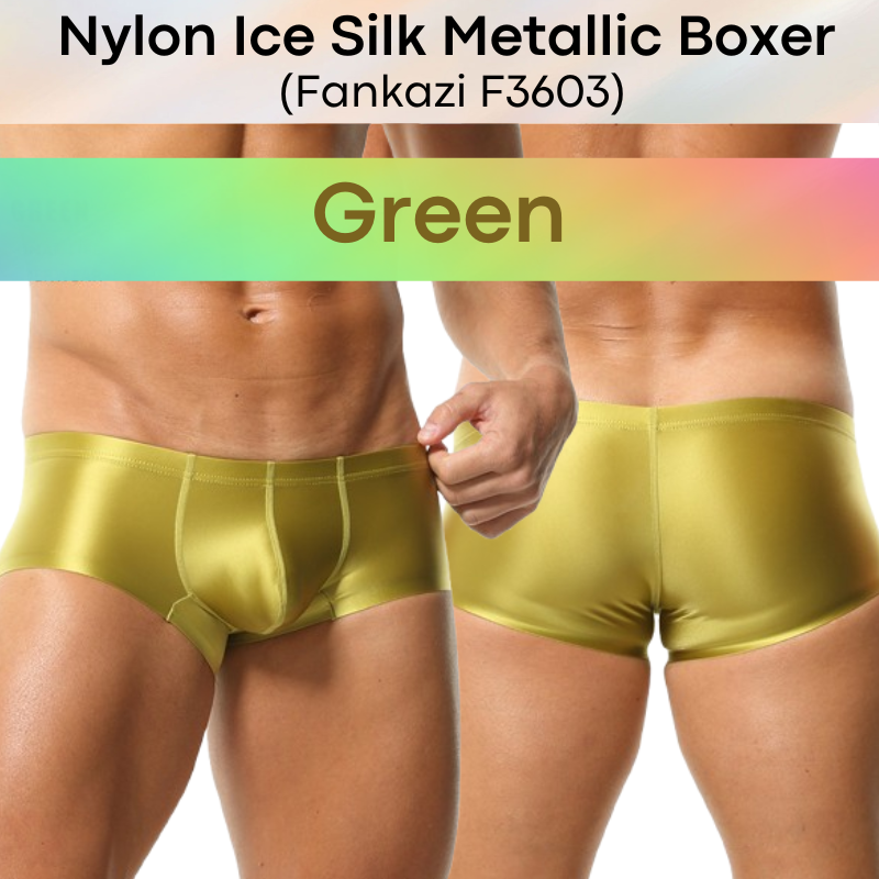 Men's Boxer: Nylon Ice Silk Tight Fit Low Rise Metallic Colour Boxer Brief Underwear (F3603)