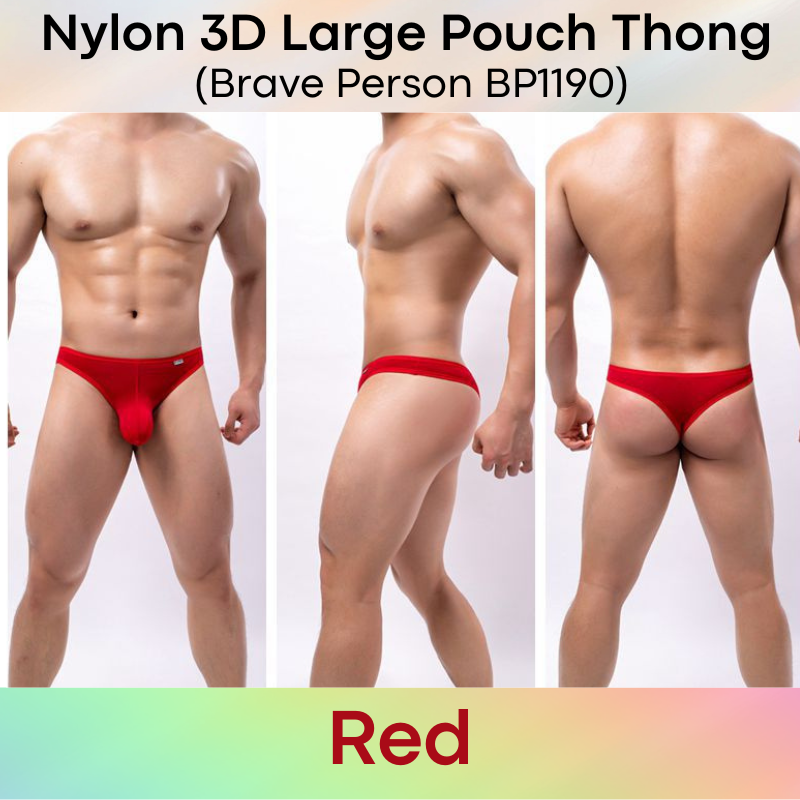 Men's Thong: Nylon 3D Large Pouch Soft and Thin Thong Underwear (BP1190)
