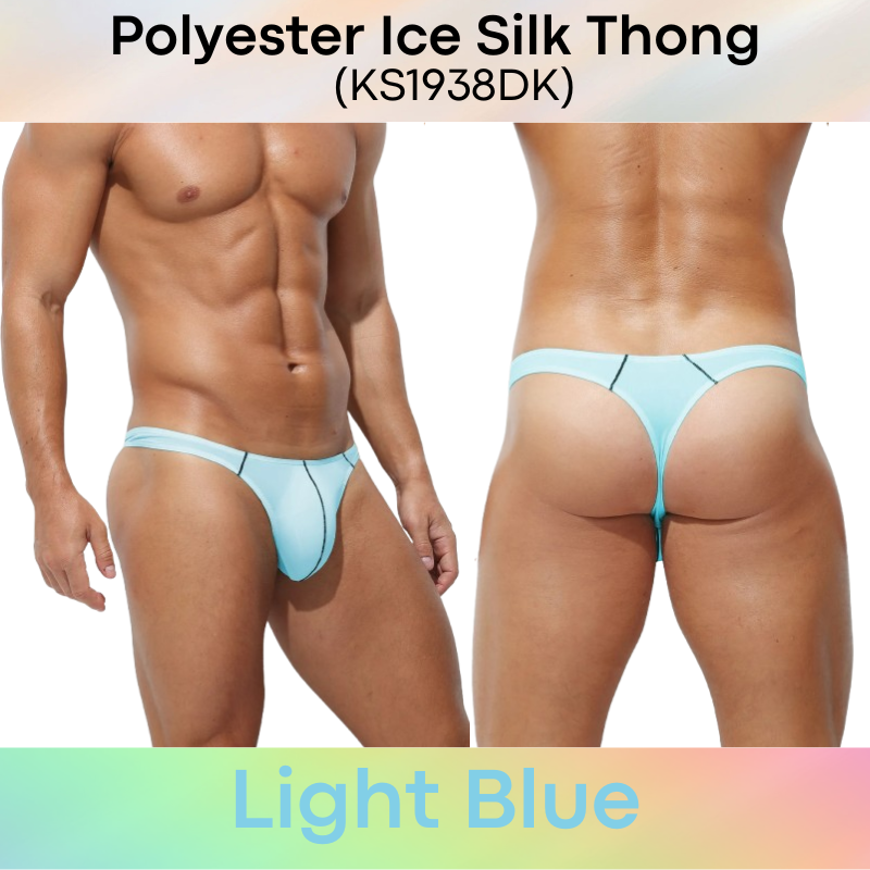 Men's Thong: Polyester Ice Silk Thin Low Waist Thong Underwear (KS1938DK)