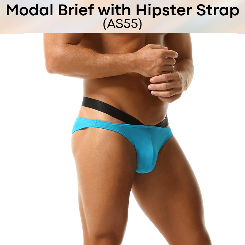 Men's Brief: Modal Bikini Brief with Hip V Strap Underwear (AS55)
