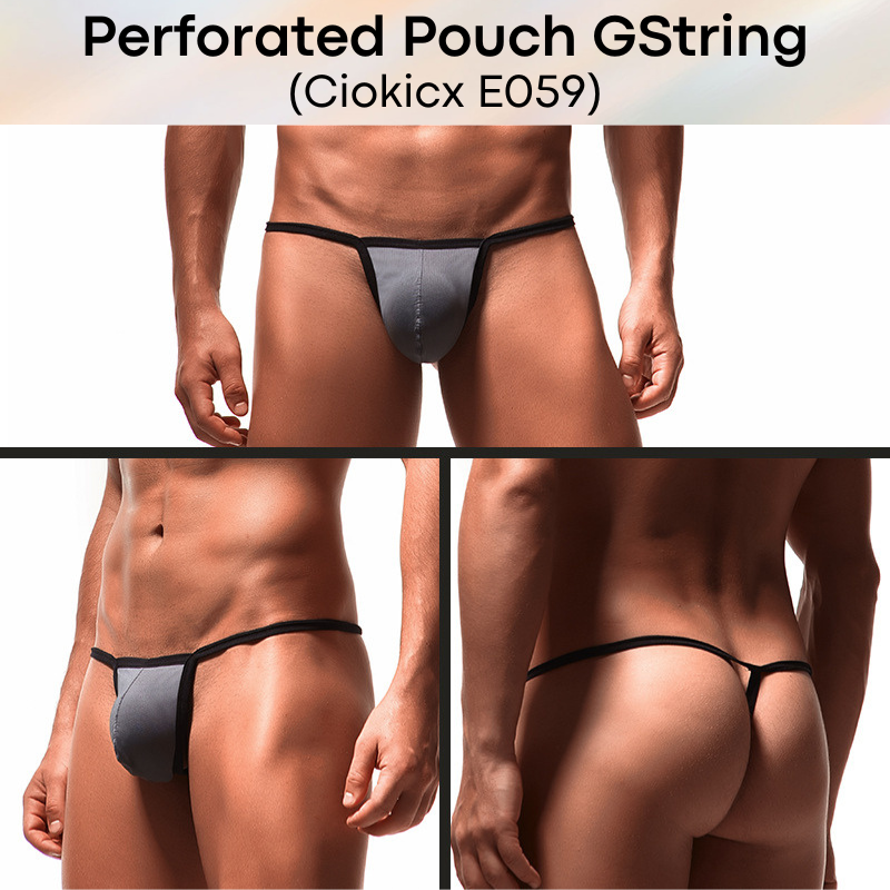 Men's GString: Perforated Large Pouch GString Underwear (E059)