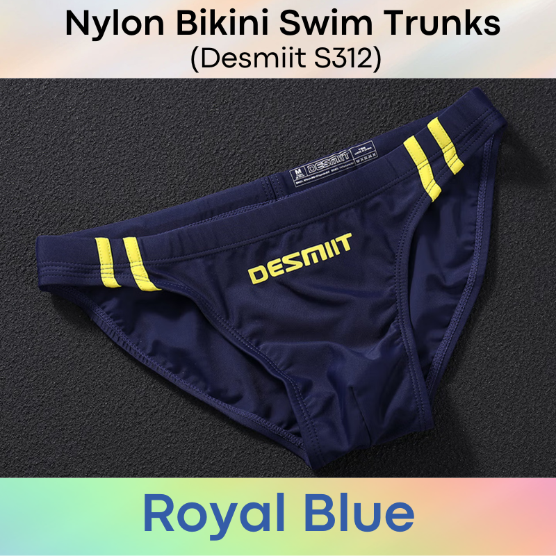 Men's Swimwear: Nylon Bikini Swimming Trunks with Drawstring and Rear Mid Mesh Strip (S312)