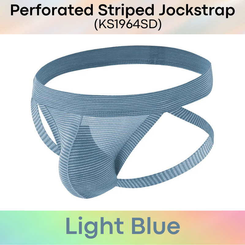 Men's Jockstrap: Polyester Tiny Perforated Striped Jockstrap Underwear (KS1964SD)