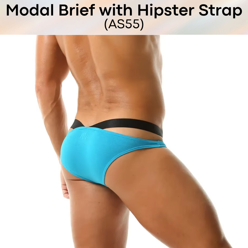 Men's Brief: Modal Bikini Brief with Hip V Strap Underwear (AS55)