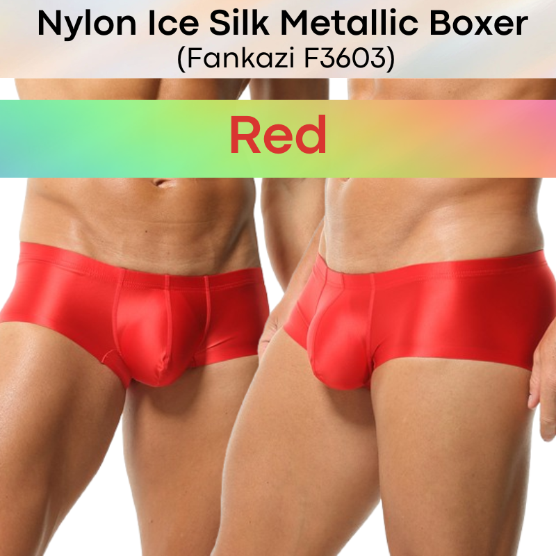 Men's Boxer: Nylon Ice Silk Tight Fit Low Rise Metallic Colour Boxer Brief Underwear (F3603)