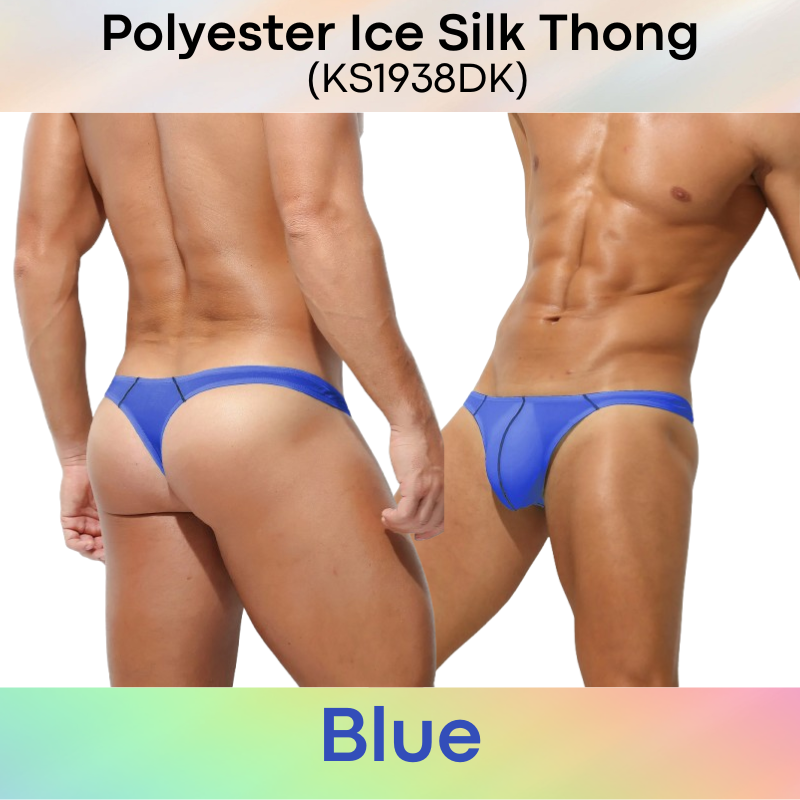 Men's Thong: Polyester Ice Silk Thin Low Waist Thong Underwear (KS1938DK)