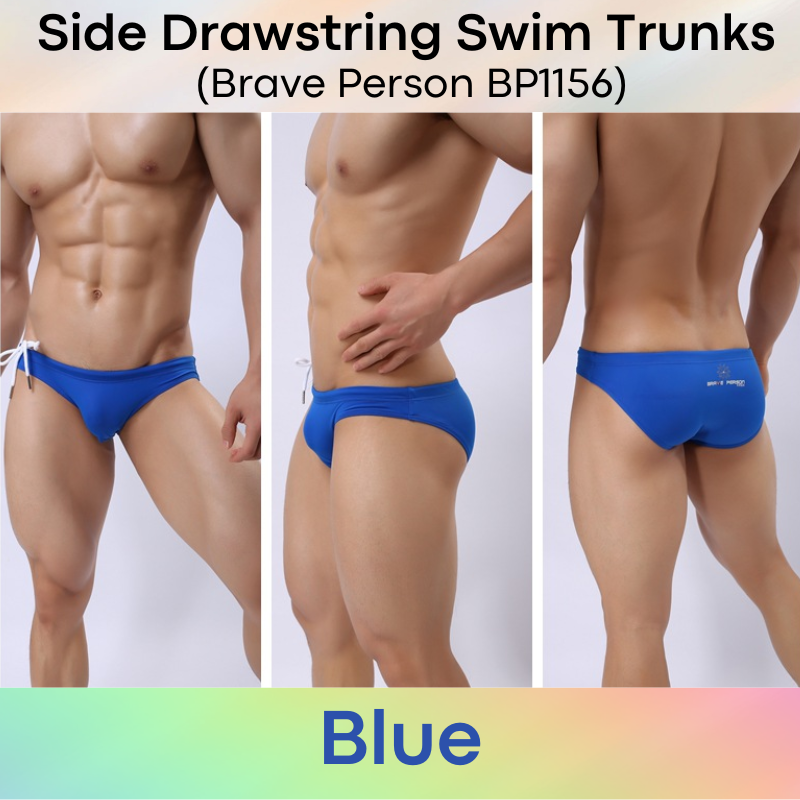 Men's Swimwear: Nylon Brief Design Swim Trunks with Side Drawstring (BP1156)
