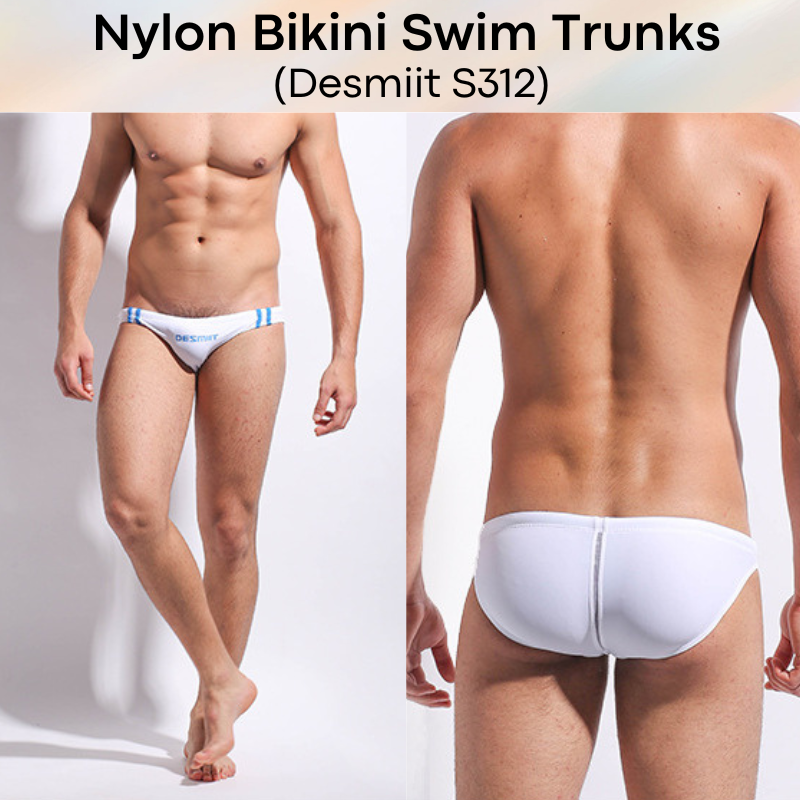 Men's Swimwear: Nylon Bikini Swimming Trunks with Drawstring and Rear Mid Mesh Strip (S312)