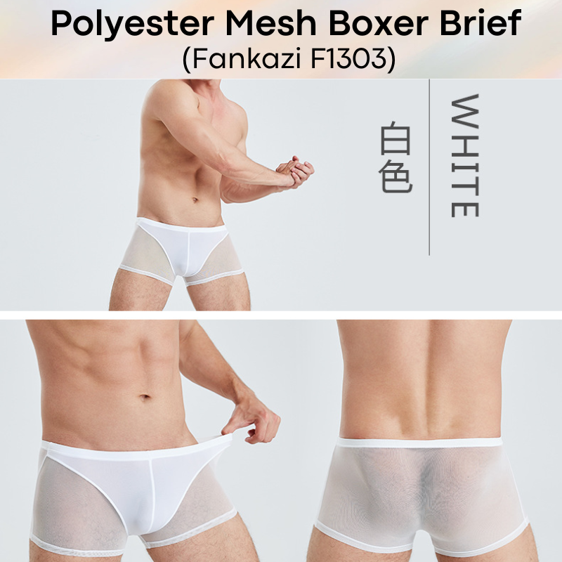 Men's Boxer: Polyester Mesh See Through with Ice Silk Pouch Layer Boxer Brief Underwear (F1303)