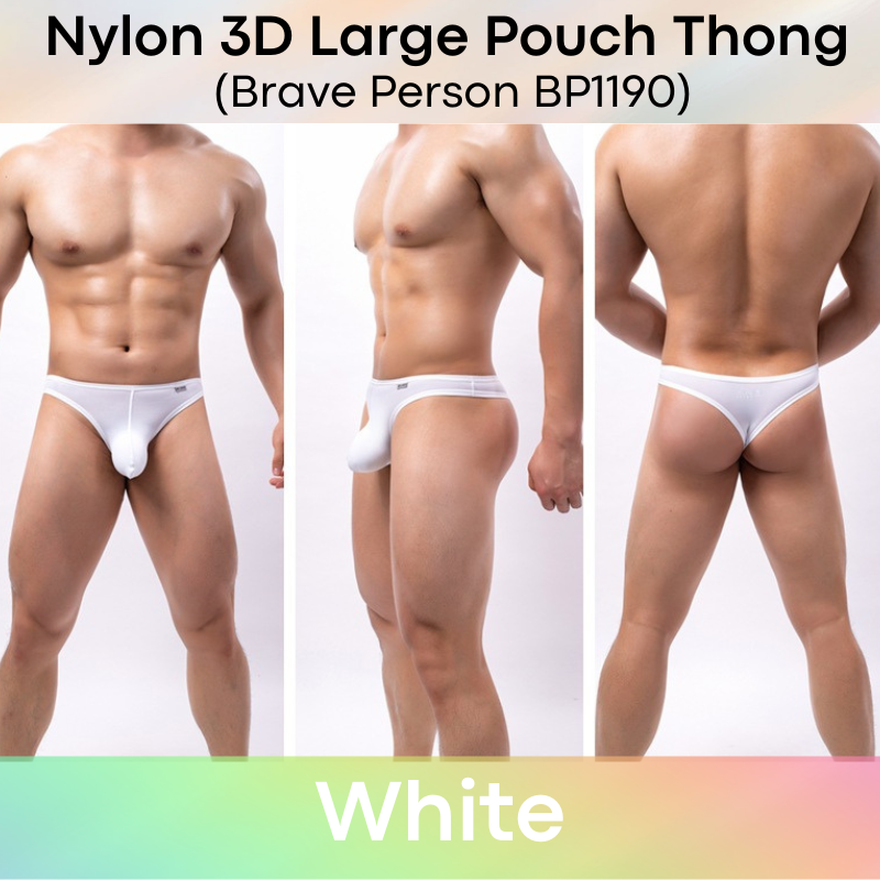 Men's Thong: Nylon 3D Large Pouch Soft and Thin Thong Underwear (BP1190)