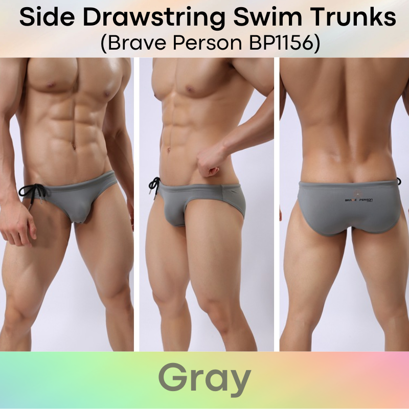 Men's Swimwear: Nylon Brief Design Swim Trunks with Side Drawstring (BP1156)