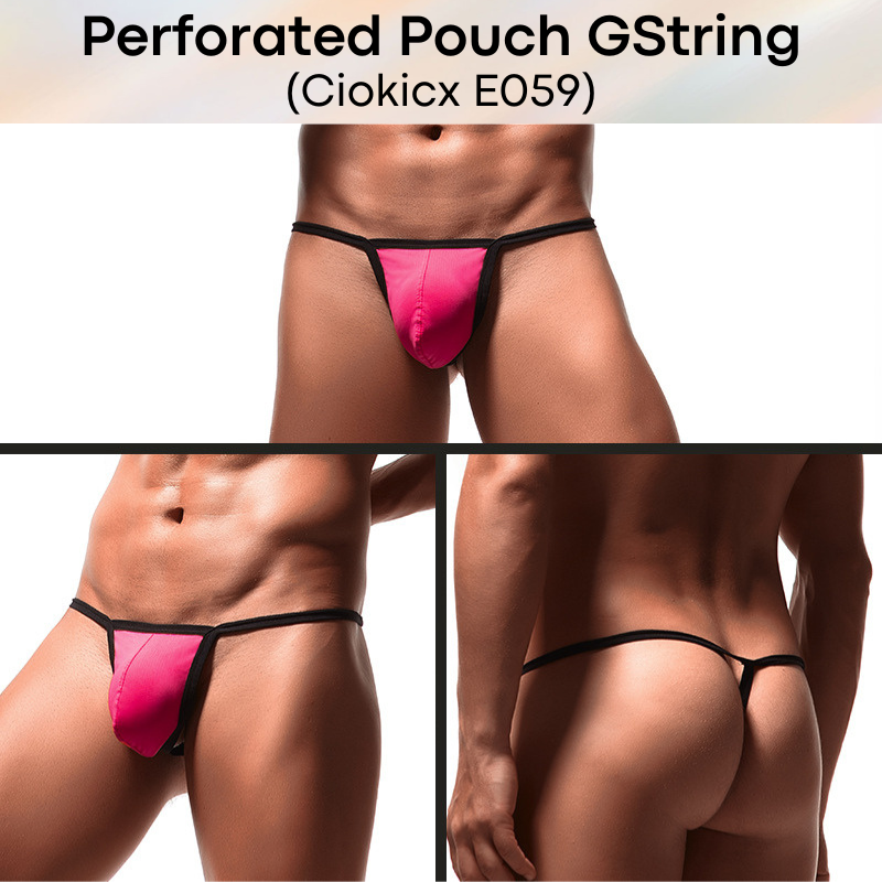 Men's GString: Perforated Large Pouch GString Underwear (E059)