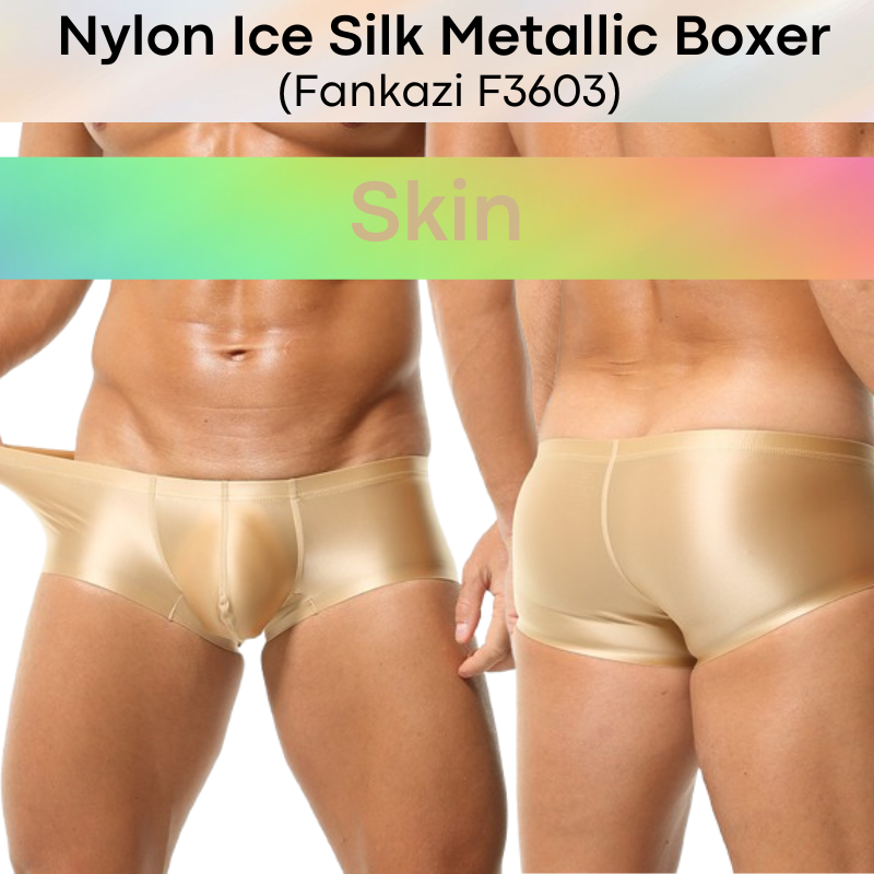 Men's Boxer: Nylon Ice Silk Tight Fit Low Rise Metallic Colour Boxer Brief Underwear (F3603)