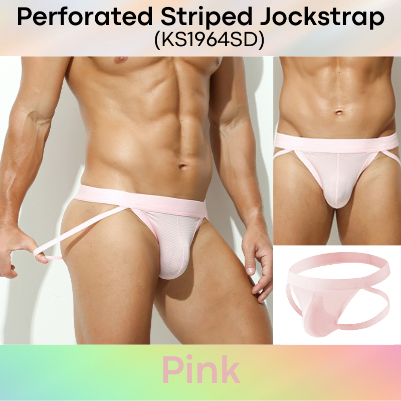 Men's Jockstrap: Polyester Tiny Perforated Striped Jockstrap Underwear (KS1964SD)