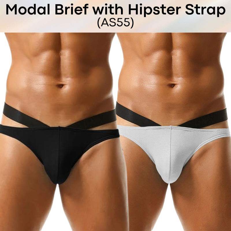 Men's Brief: Modal Bikini Brief with Hip V Strap Underwear (AS55)