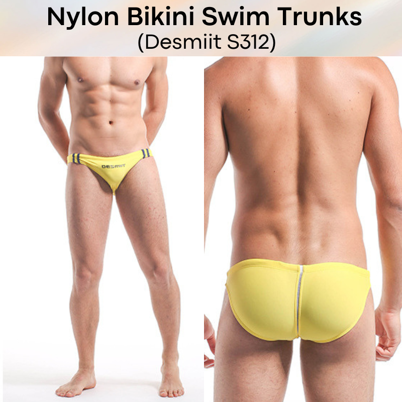 Men's Swimwear: Nylon Bikini Swimming Trunks with Drawstring and Rear Mid Mesh Strip (S312)