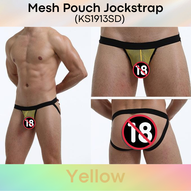 Men's Jockstrap: Polyester Mesh See Through 3D Pouch Jockstrap Underwear (KS1913SD)
