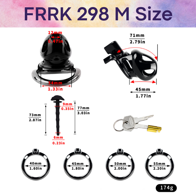 Adult Toy: Men's Resin Chastity Cage with Silicone Urethral Catheter and Aluminum Alloy Ring Set (FRRK298)