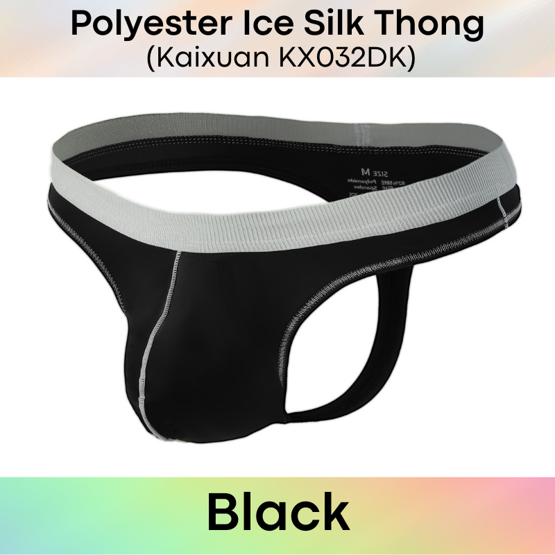 Men's Thong: Polyester Ice Silk Soft and Thin Thong Underwear (KX032DK)