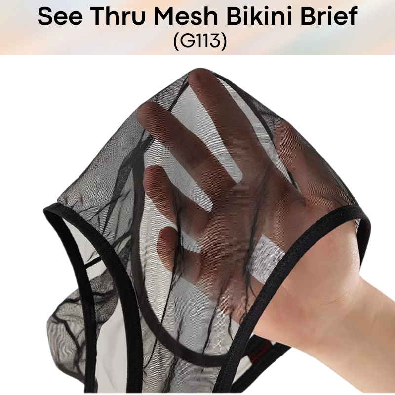 Men's Brief: Polyester Mesh See Through Bikini Brief Underwear (G113)