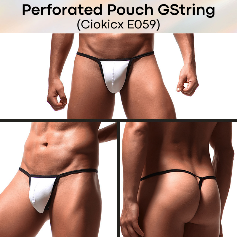 Men's GString: Perforated Large Pouch GString Underwear (E059)