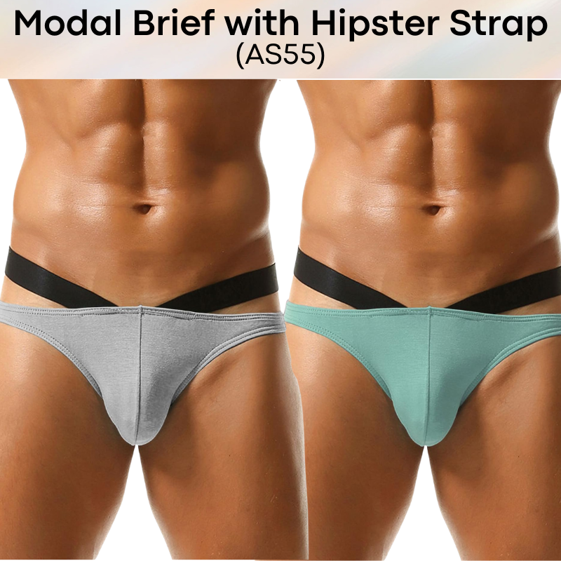 Men's Brief: Modal Bikini Brief with Hip V Strap Underwear (AS55)