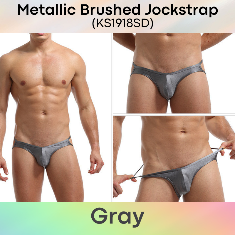 Men's Jockstrap: Polyester Metallic Brushed Look Jockstrap with Large 3D Pouch (KS1918SD)