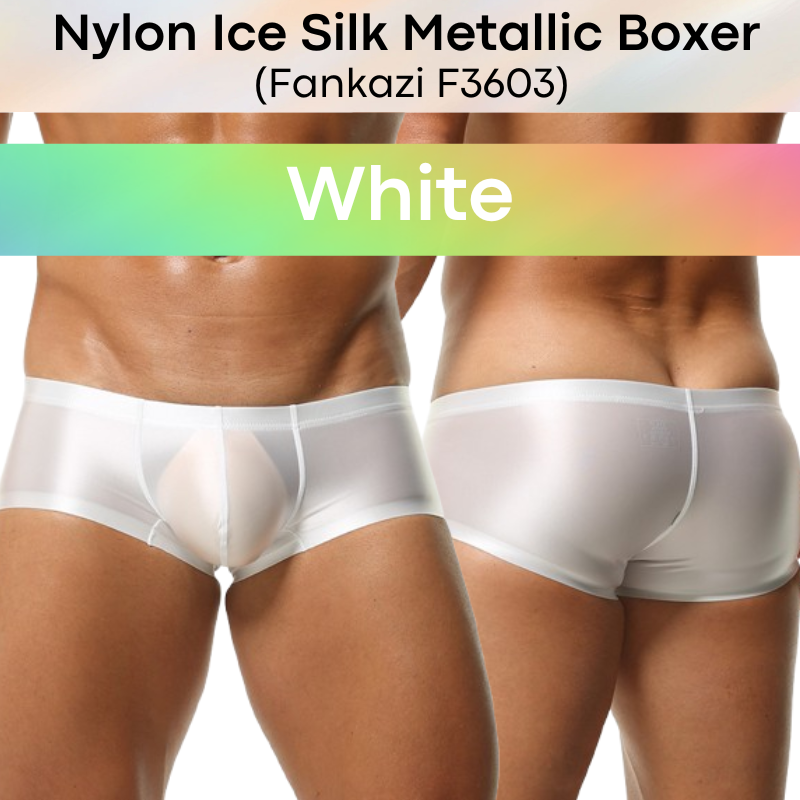 Men's Boxer: Nylon Ice Silk Tight Fit Low Rise Metallic Colour Boxer Brief Underwear (F3603)