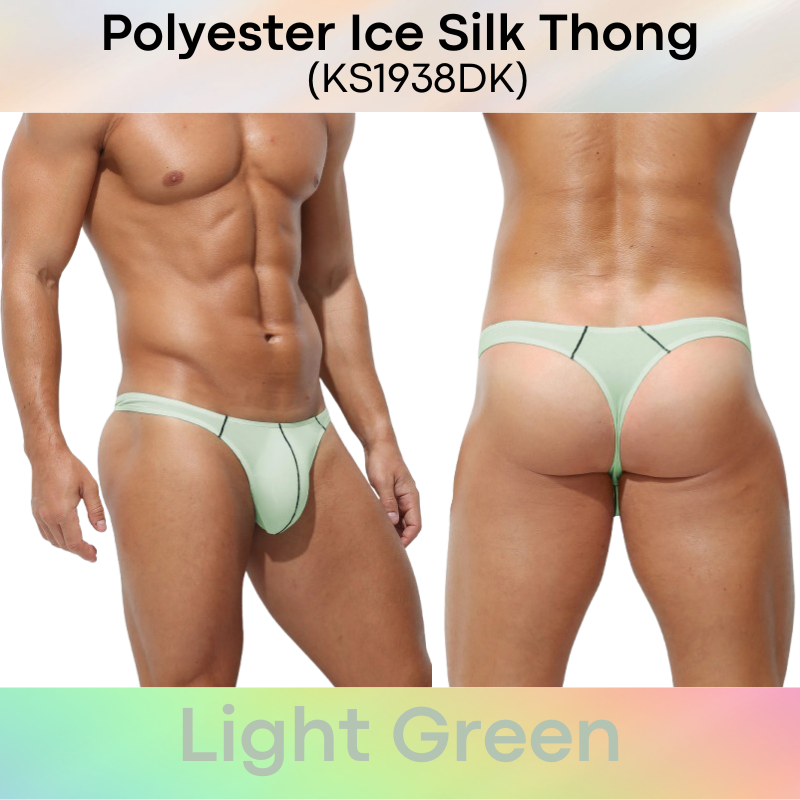 Men's Thong: Polyester Ice Silk Thin Low Waist Thong Underwear (KS1938DK)