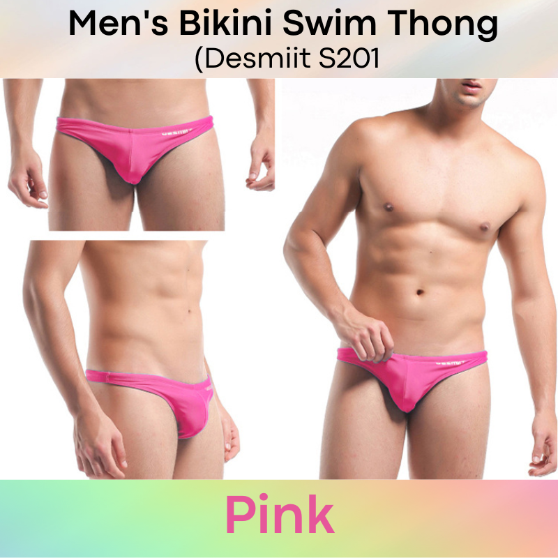 Men's Swimwear: Nylon Bikini Swim Thong with Inner Drawstring (S201)