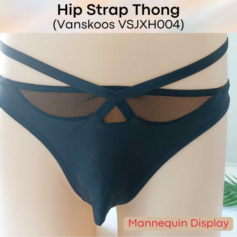 Men's Thong: Partial Mesh Pouch with Hip Strap Thong Underwear (VSJXH004)