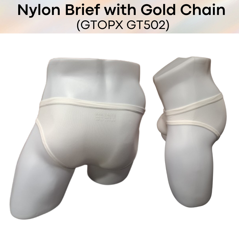 Men's Brief: Nylon Brief with Gold Metal Chain Accessory (GT502)