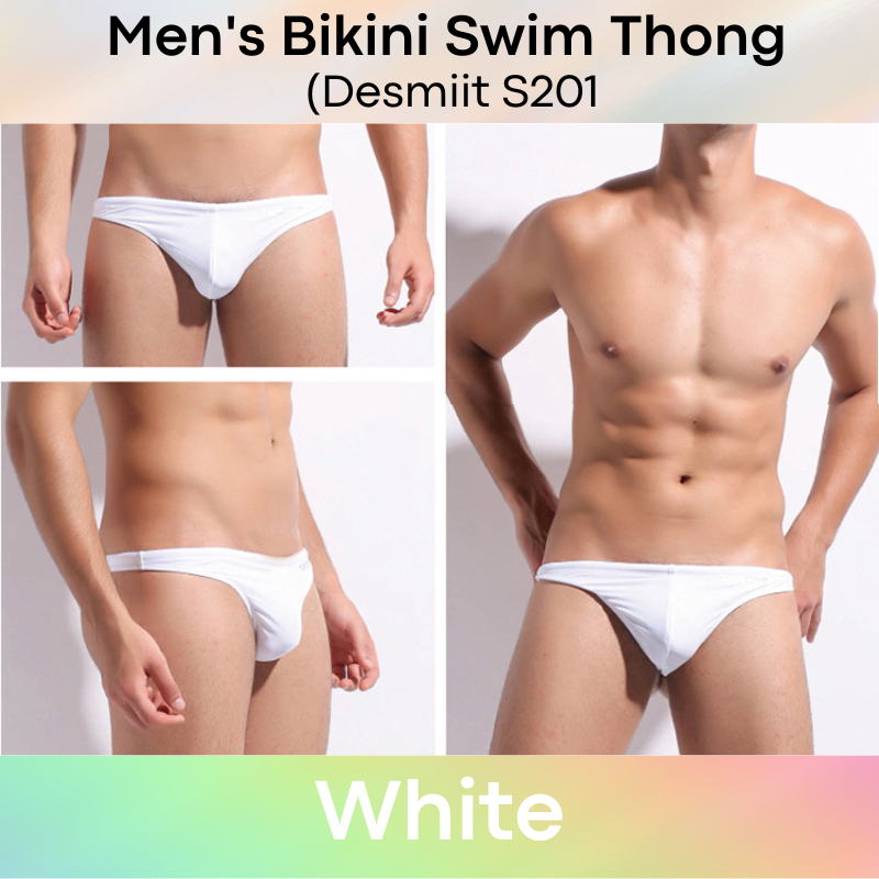 Men's Swimwear: Nylon Bikini Swim Thong with Inner Drawstring (S201)