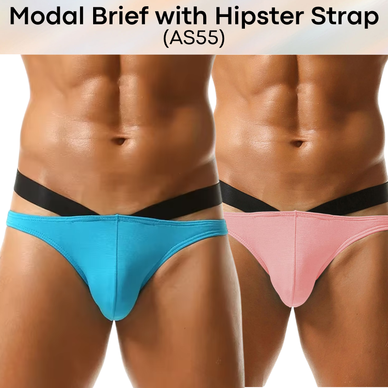 Men's Brief: Modal Bikini Brief with Hip V Strap Underwear (AS55)