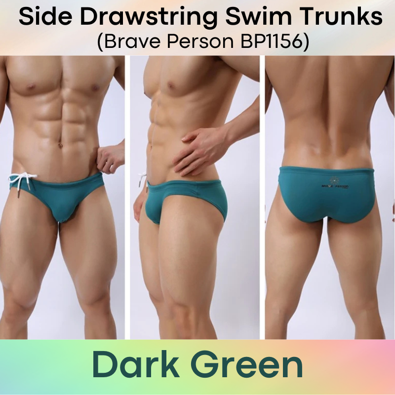 Men's Swimwear: Nylon Brief Design Swim Trunks with Side Drawstring (BP1156)