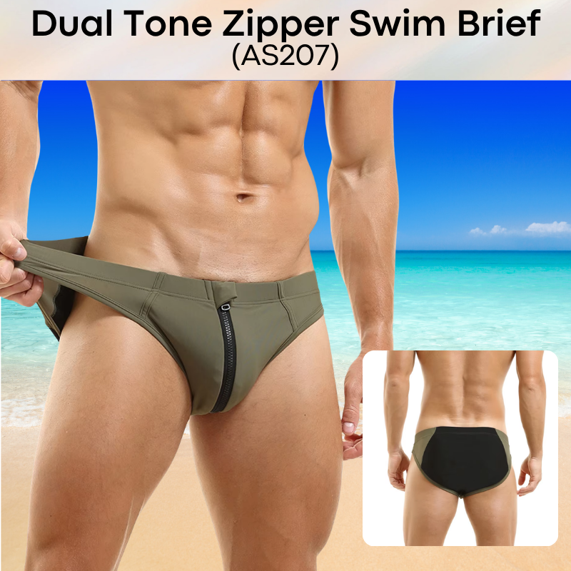 Men's Swim Trunks: Polyester Swim Brief Trunks with Zipper (AS207)