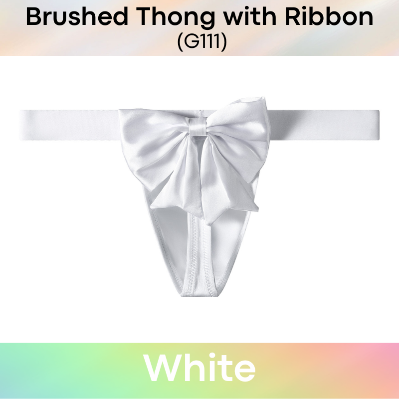 Men's Thong: Polyester Metallic Brushed Pouch with Rear Removable Ribbon Thong Underwear (G111)