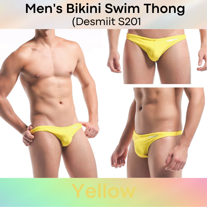 Men's Swimwear: Nylon Bikini Swim Thong with Inner Drawstring (S201)