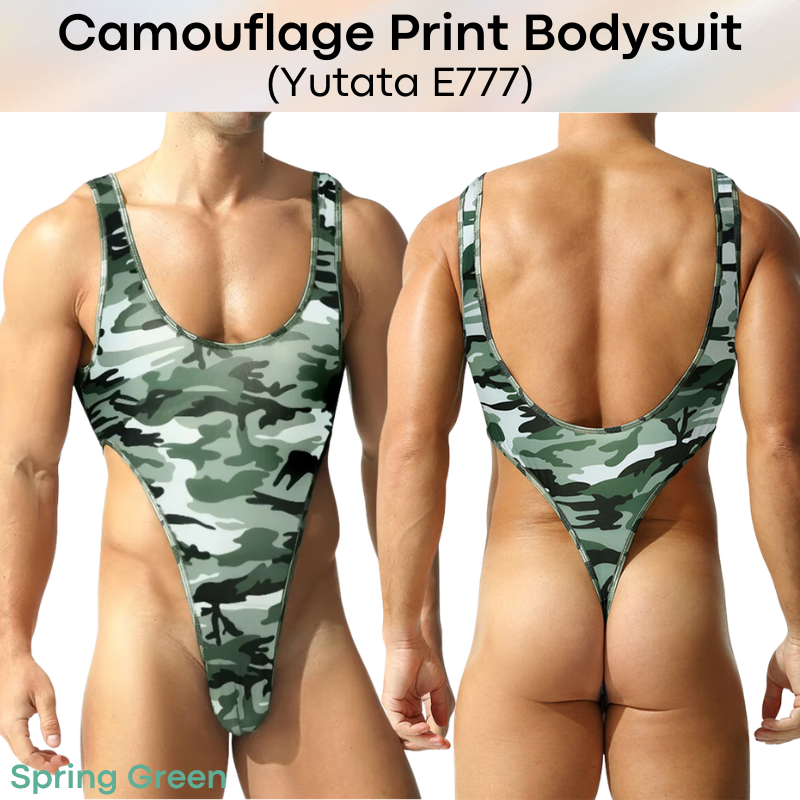 Men's Bodysuit: Polyester Camouflage Print Thong Bodysuit Underwear (E777)